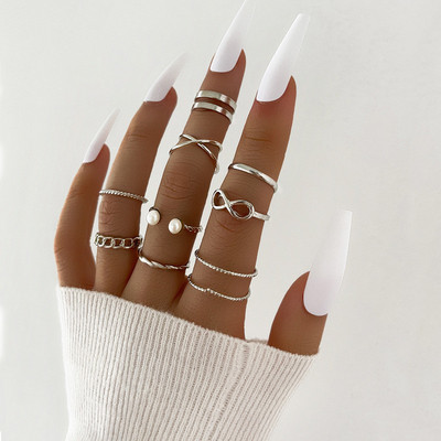 9pcs Punk Gold Wide Chain Rings Set For Women Girls Fashion
