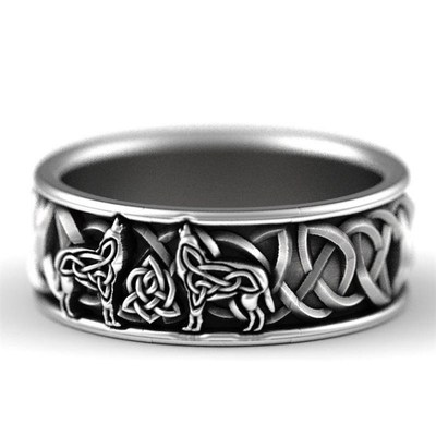 Huitan Viking Nordic Mythology Giant Wolf Men Ring Defense T