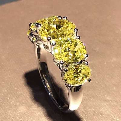 Amethyst Pink Diamond Ring Oval Five Element Yellow Diamond