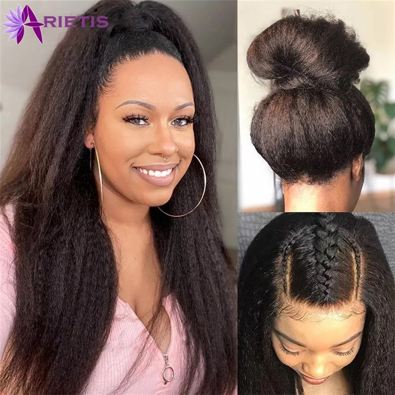 Kinky Straight Wig Transparent Lace Frontal Human Hair Wig W