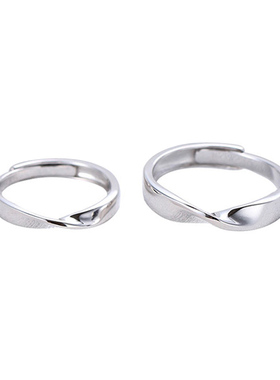莫比乌斯环戒指女士情侣款对戒大码男生纯银银色光面简约一对刻字