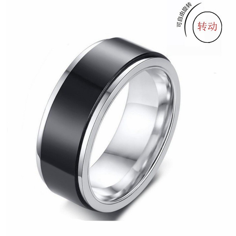 rotatable titanium steel ring black stainless steel ring men