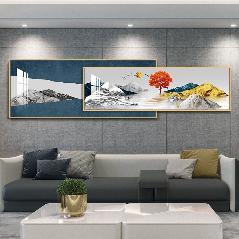 网红轻奢现代大气横版北欧壁画麋鹿沙发装饰画挂画叠加客厅背景墙图片