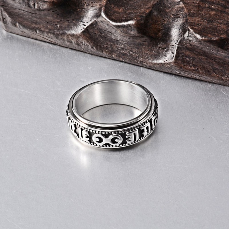 Six words titanium steel ring rotating om mani padme hung