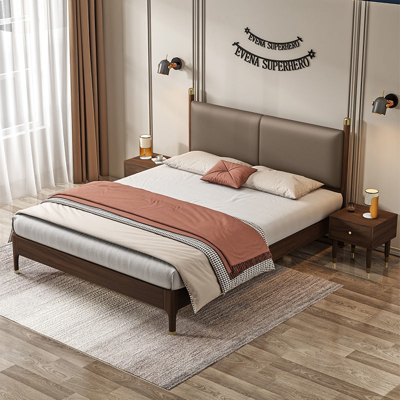 北欧全实木床双人床现代简约床主卧小户型软包轻奢婚床