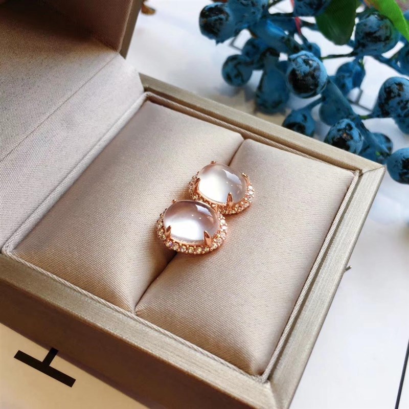 玉髓冰种镶嵌蛋面戒指女耳钉s925款设计时尚大指环绿银耳坠翡翠起