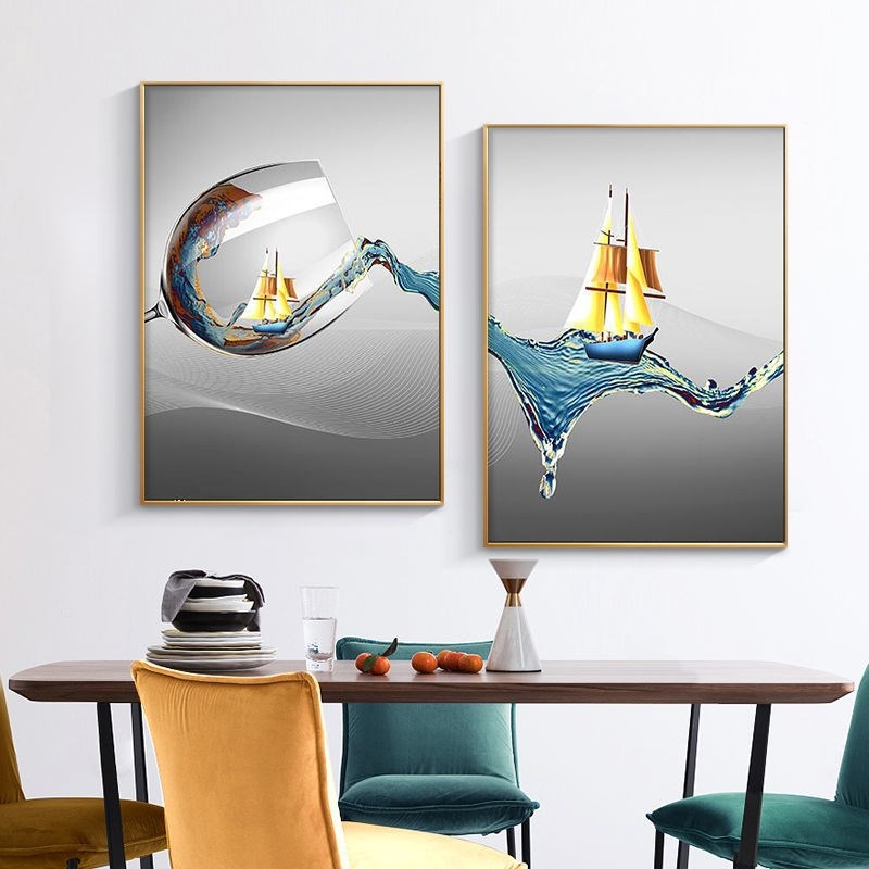 厨房装饰画现代简约沙发背景墙画酒杯餐厅双联晶瓷画欧式客厅网红图片