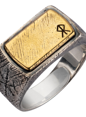 北欧雷神之锤戒指银镶铜卢恩文字母潮男复古尾戒刻字可调节银饰品