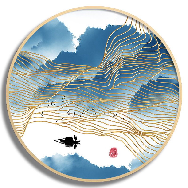 新中式装饰画 圆形走廊过道山水墨禅意茶楼客厅卧室 实木玄关挂画图片