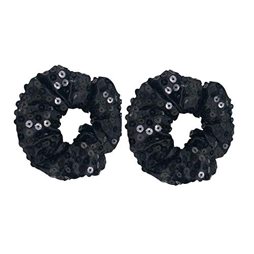新品2 Pack Black Satin Face Sequins Hair Scrunchies Sparkly