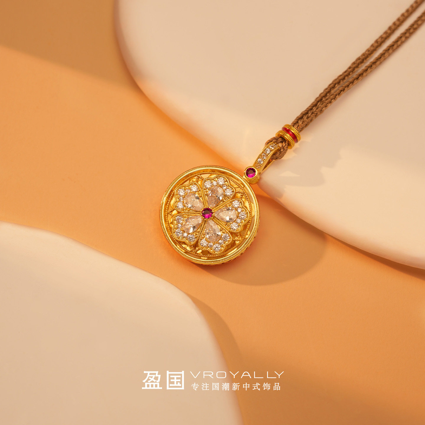 盈国花朵中式闪钻罗盘