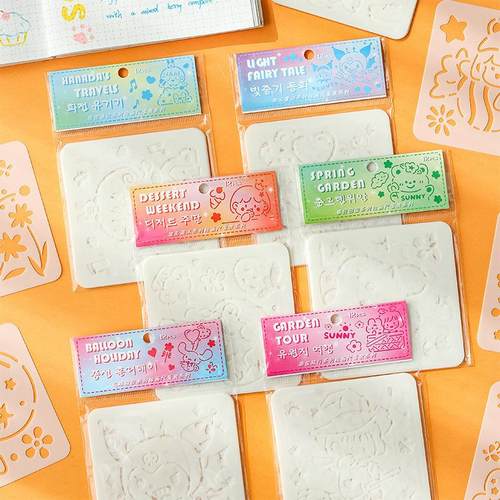 PET防水手账画画模板可爱卡通学生手抄报绘画模板镂空油画棒模板