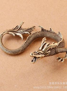爆款黄铜蛟龙出海摆件茶宠实心小铜器生肖地摊产品桌面摆设工艺品
