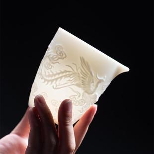 羊脂玉瓷茶海高档公道杯浮雕精品泡茶配件陶瓷盖碗茶壶主人杯单个