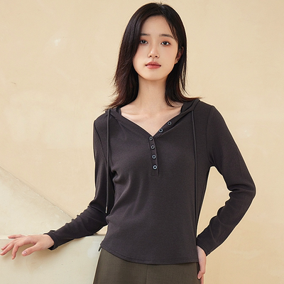 薄款修身优可丝女休闲帽衫夏秋款