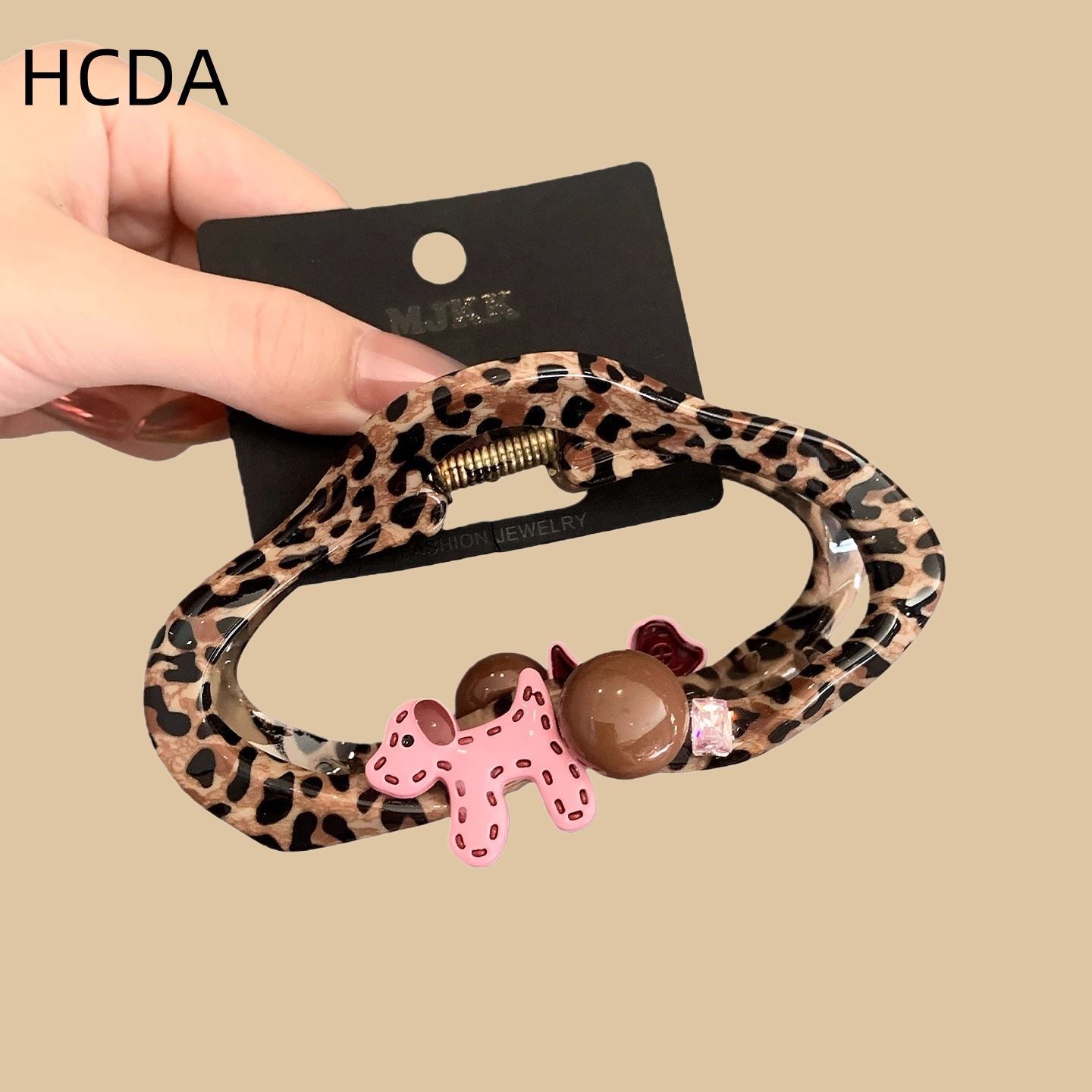 韩国东大门豹纹云朵小狗球球粉钻发抓甜美百搭个性盘发鲨鱼夹发夹