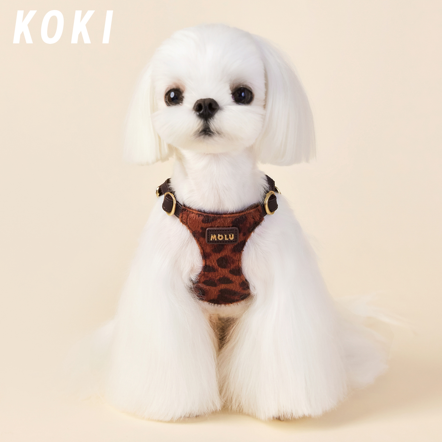 KOKI狗狗牵引绳豹纹小型中犬狗绳子遛狗绳背心式泰迪防挣脱胸背带