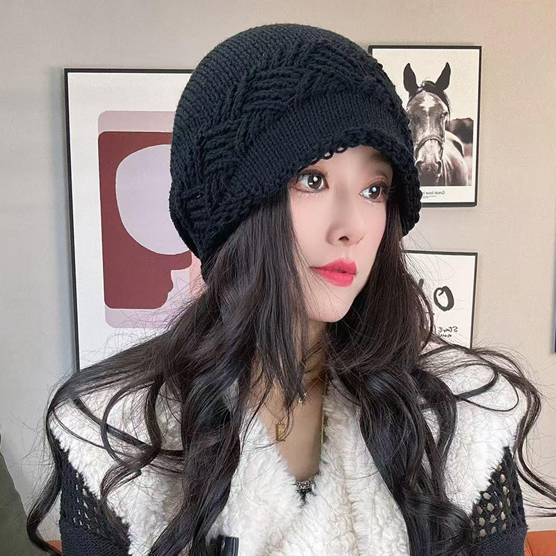 新款手工针织帽子女冬季保暖高级感宽松时尚洋气遮白发毛线堆堆帽