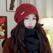 秋冬保暖卷边针织帽子女包头帽时尚 洋气护耳加厚毛线堆堆帽大头围