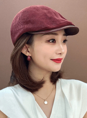 英伦风帽子女前进帽大头围2025新款秋冬复古时尚文艺画家帽鸭舌帽