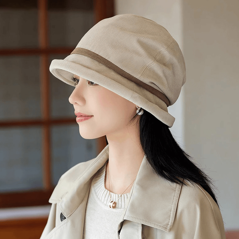 2025新款秋冬堆堆帽包头帽高级感灯芯绒渔夫帽时尚减龄保暖帽子女
