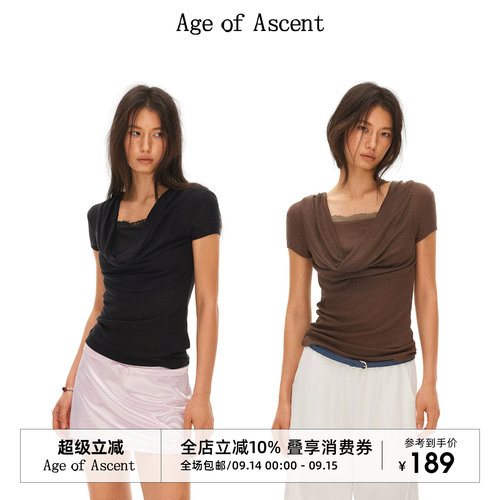 Age of Ascent 莱赛尔亚麻假两件拼蕾丝荡领T恤