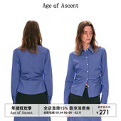 Ascent复古高智风经典 蓝白撞色细格纹收腰显瘦长袖 Age 衬衫 女