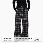 Ascent 冬季 Age 50羊毛复古质感格纹宽松阔腿格子直筒休闲裤 女