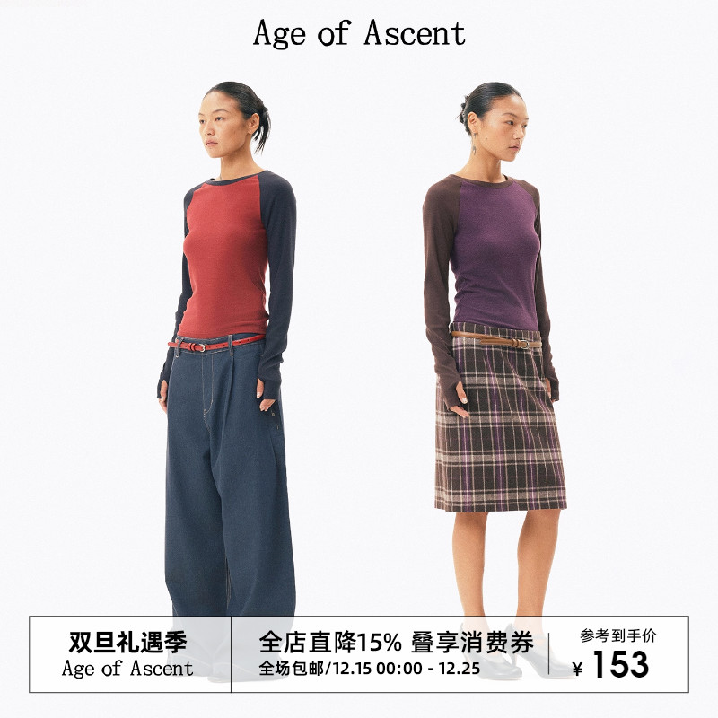 Age of Ascent 经典回溯复古主义插肩袖撞色暖阳绒显瘦针织打底