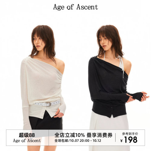 Age of Ascent 莱赛尔亚麻蝙蝠袖斜肩softfit收摆打底衫