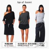 Ascent 慵懒感斜肩短袖 Age 散步露肩短袖 T恤女设计感小众上衣