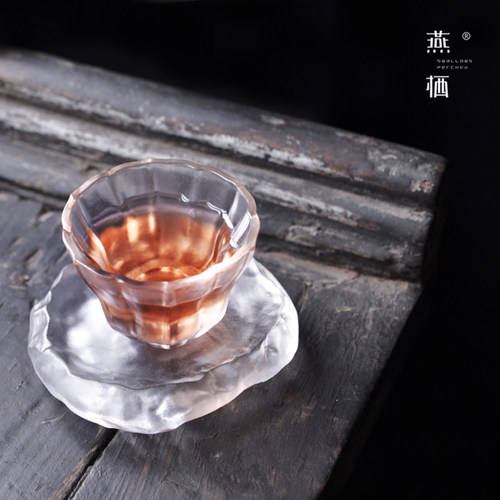 琉璃茶杯手工品茗杯日式单杯加厚耐热主人杯功R夫磨砂葵口玻璃茶
