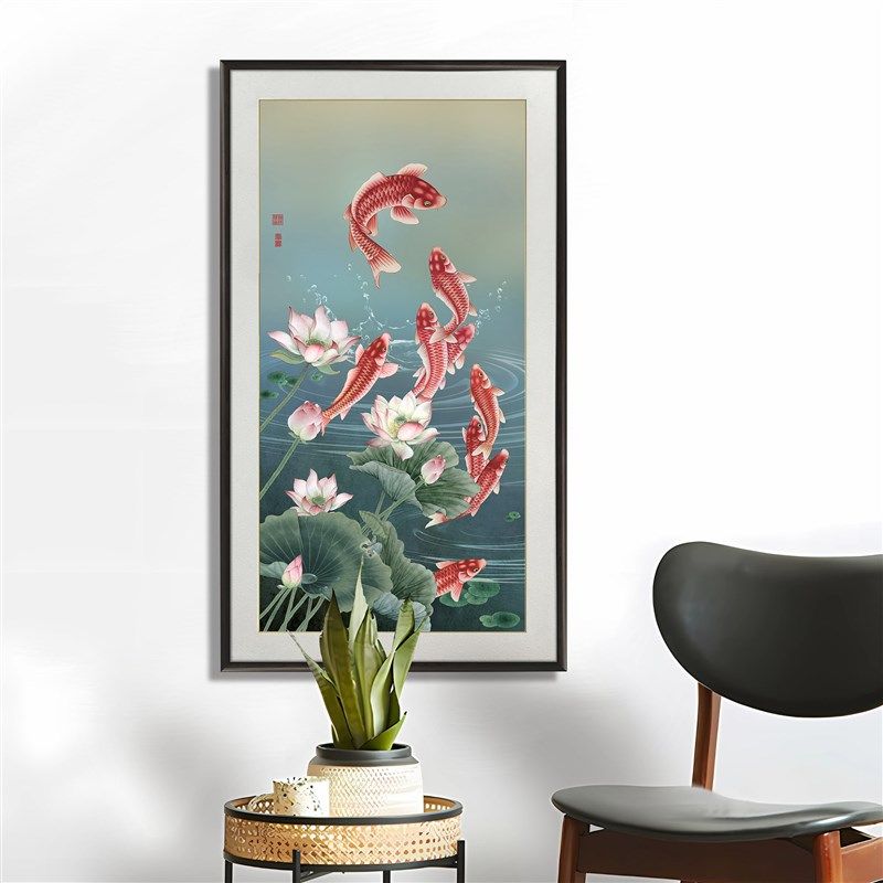 荷花九鱼/铜雕画走廊r挂画家庭装饰画新中式挂画手工錾刻画,家居饰品,现代装饰画,淘宝优惠券,粉丝福利购,淘宝优惠卷