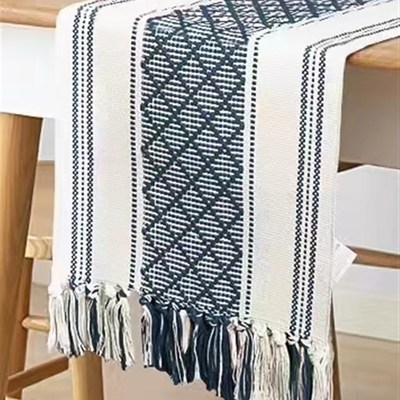 床旗 桌旗37X183cm  37X230cmK,棉麻色织工艺,流苏边工艺