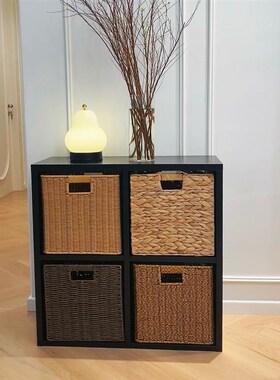 黑色格子柜落地展示矮柜收纳柜电视柜自由O组合书柜沙发边柜实木