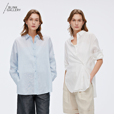 BLINK/「轻盈呼吸」许静同款侧扣简约宽松长袖亚麻衬衫
