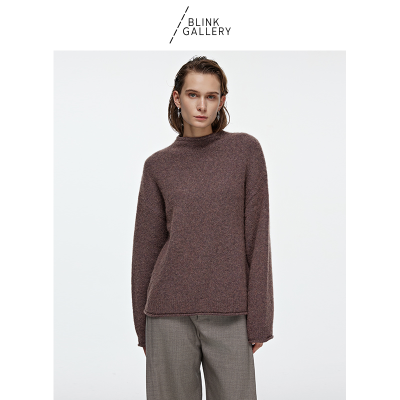 BLINK/复古手工感花纱宽松毛衣慵懒森系秋冬套头衫羊毛衫上衣女