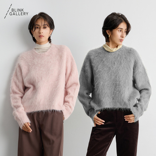 BLINK/秘鲁ALPACA羊驼毛拉绒定染圆领毛衣蓬松绒感上衣细腻针织衫