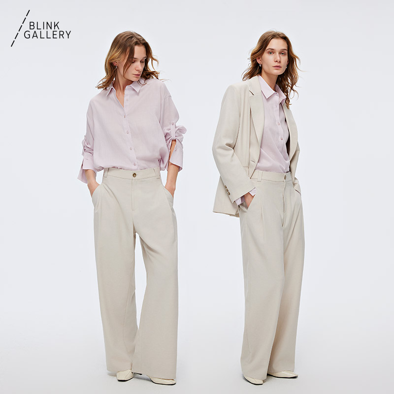 BLINK/「释演经典」日本麻混纺高腰垂感阔腿裤百搭休闲抗皱女显瘦