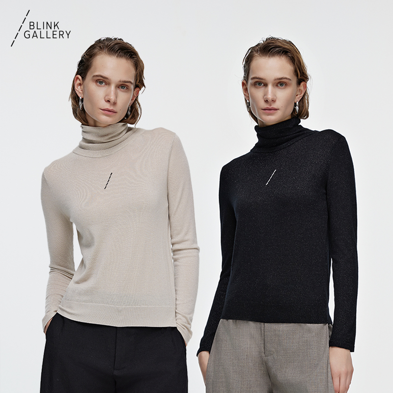 BLINK/浅堆领金属丝羊毛衫女秋冬高领内搭打底衫上衣时髦