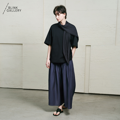 BLINK/ 「飘飘裤」轻薄塔克百褶真丝棉透感阔腿裤长裙裤垂感