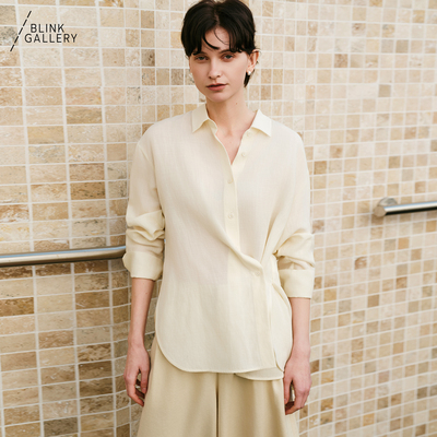 BLINK/莱赛尔苎麻混纺收腰衬衫许静同款简约宽松长袖亚麻衬衫女