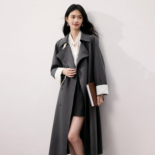 SeRinaBlue英伦风翻领宽松女风衣