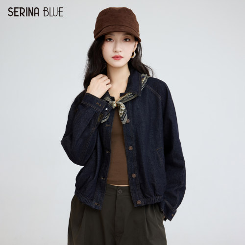 SeRinaBlue女士松紧下摆牛仔外套