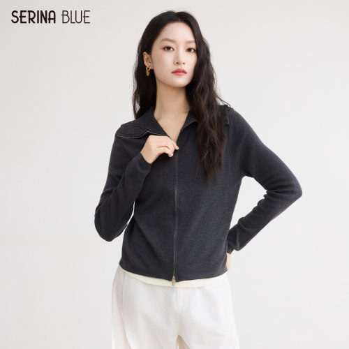 SeRinaBlue翻领假两件针织衫
