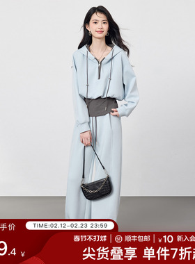 SeRinaBlue2026年春季新款假两件卫衣套装休闲卫裤女运动风两件套