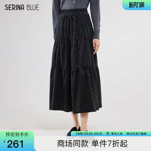 2026新款 秋季 高腰女灯芯绒碎花蓬蓬a字半身裙 Blue商场同款 SeRina