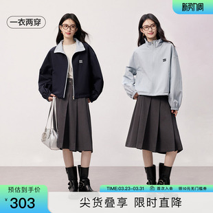 女式 SeRina 两面穿计运动休闲宽松拉链短款 新款 外套 Blue2026春季