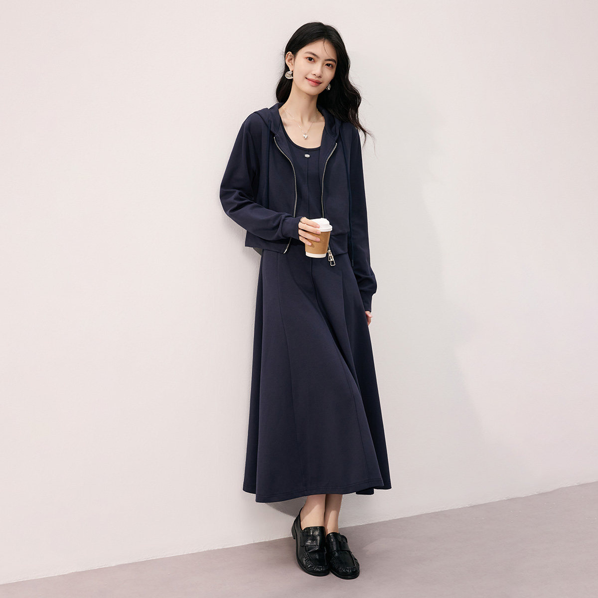 清仓春秋！SeRina Blue时尚运动套装女卫衣长款连衣裙两件套