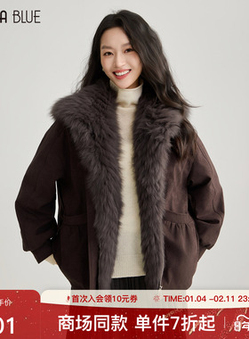 SeRina Blue商场同款冬季复古狐狸毛领羽绒服女可拆卸毛领短外套
